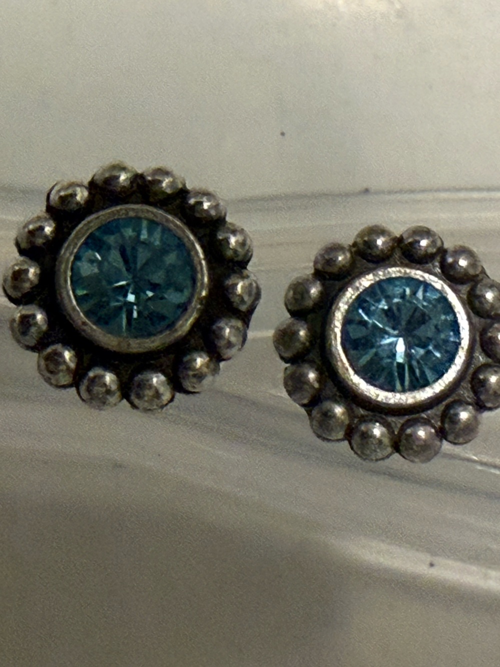 Vintage Style Blue Rhinestone Stud Earrings